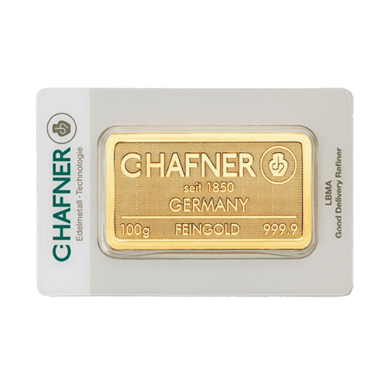 C. Hafner 100 gram goudbaar minted