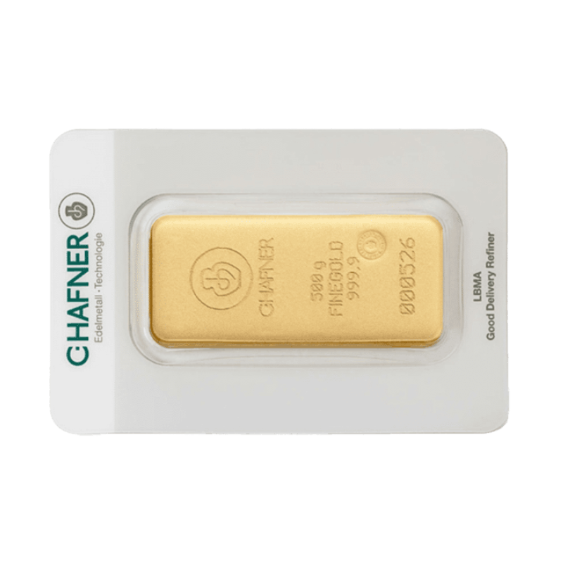 C. Hafner 500 gram goudbaar casted voorkant
